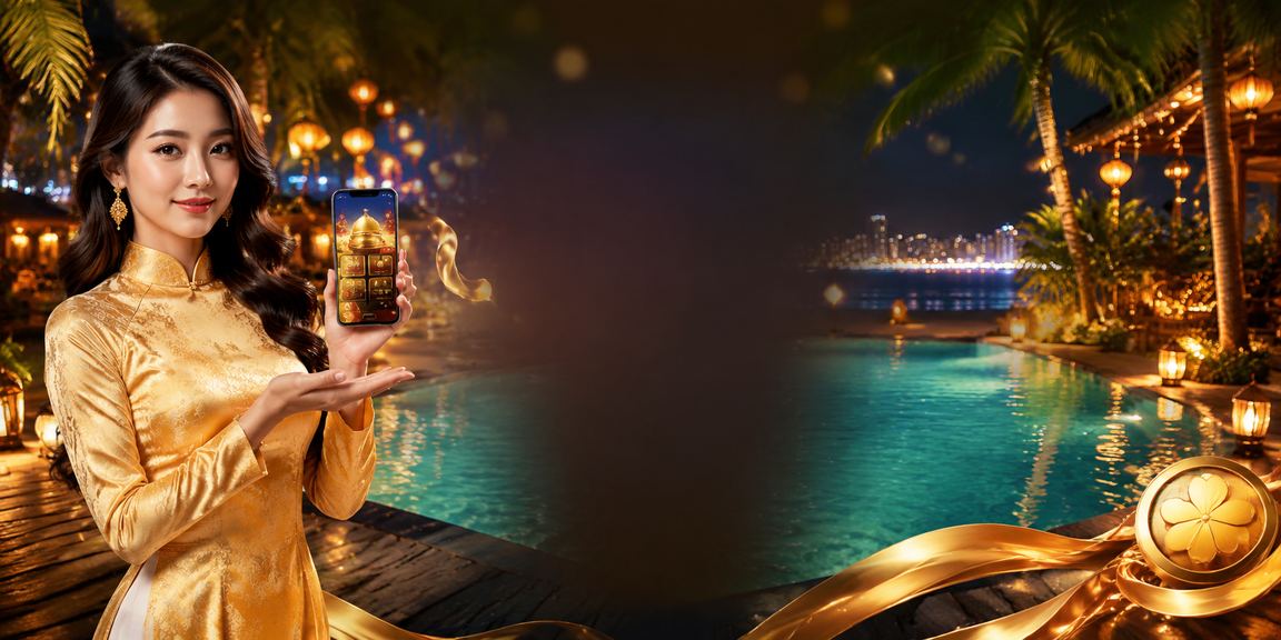 Thiếu nữ áo dài Nha Trang trải nghiệm live casino trên điện thoại bên bờ biển